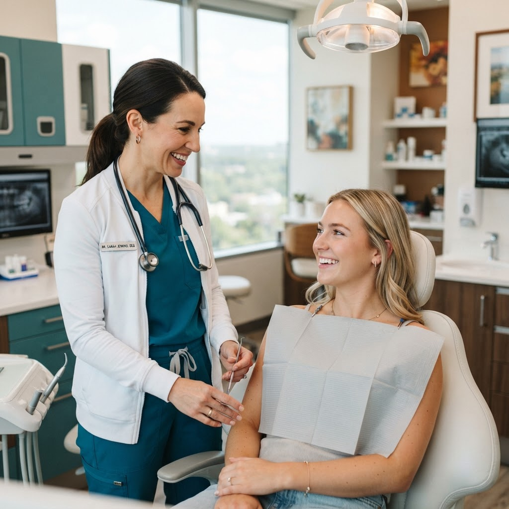 Dentiste Tramardent en consultation avec une patiente