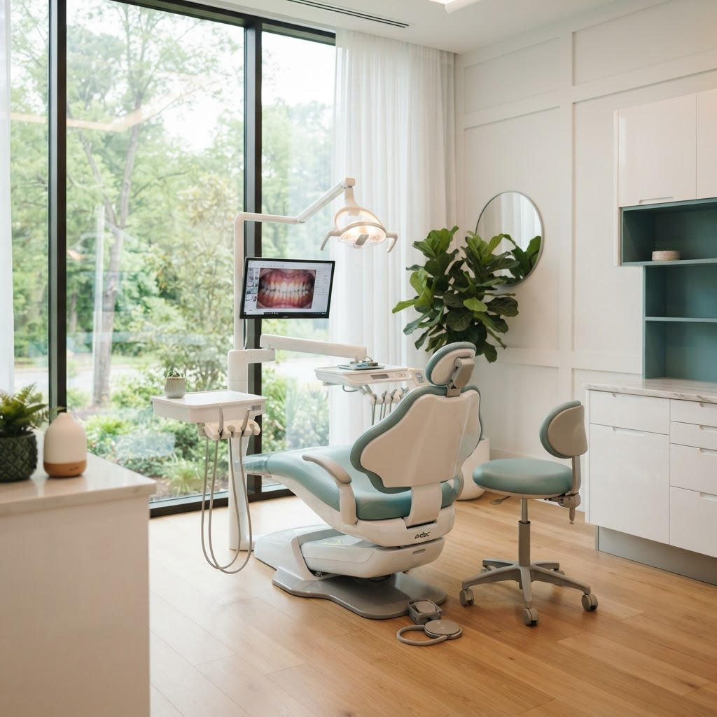 Intérieur lumineux et moderne du cabinet dentaire Tramardent à Liège